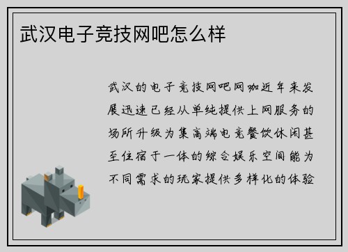 武汉电子竞技网吧怎么样